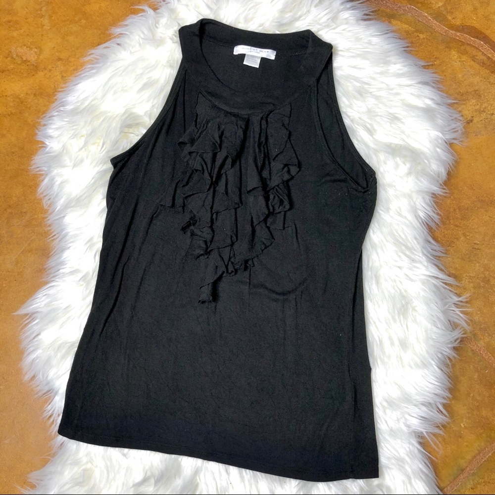 August Silk Black Ruffle Tank Top